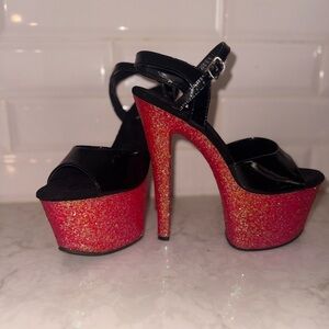 Platform High Heel with Red Glitter Platform